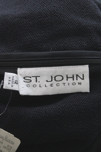 St. John Collection Womens Black Midi Dress 3/4 Sleeve Cotton Size 12