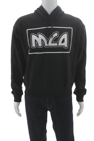 McQ by Alexander McQueen Mens Pullover Hoodie Black Cotton Graphic Print Size L