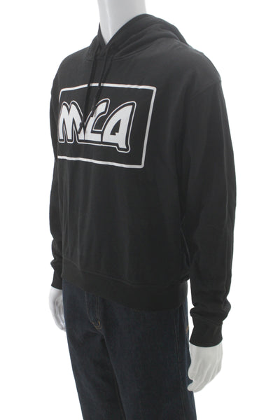 McQ by Alexander McQueen Mens Pullover Hoodie Black Cotton Graphic Print Size L