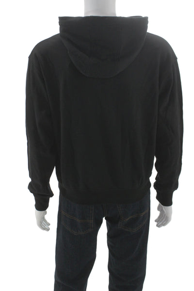 McQ by Alexander McQueen Mens Pullover Hoodie Black Cotton Graphic Print Size L