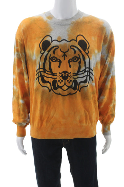 Kenzo Unisex Pullover Sweatshirt Orange 100% Cotton Crew Neck Graphic Size S