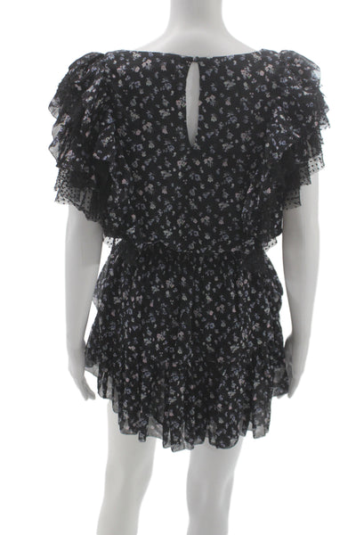 Love Shack Fancy Womens Black Floral Silk Fit and Flare Mini Dress Size XS