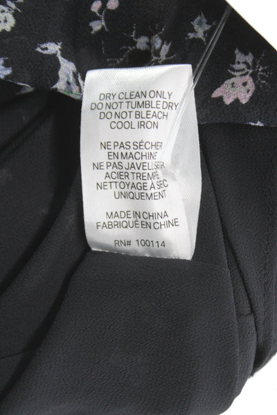 Love Shack Fancy Womens Black Floral Silk Fit and Flare Mini Dress Size XS