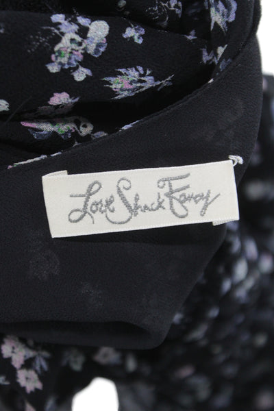 Love Shack Fancy Womens Black Floral Silk Fit and Flare Mini Dress Size XS
