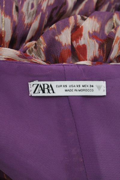Zara Women Bodycon Mini Dress Purple Knee Length Zip 100% Polyester Size XS