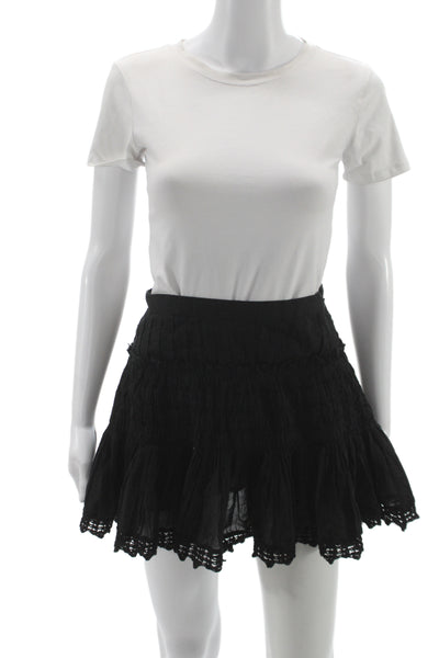 Love Shack Fancy Womens Mini Peasant Cotton Black Skirt Size 0
