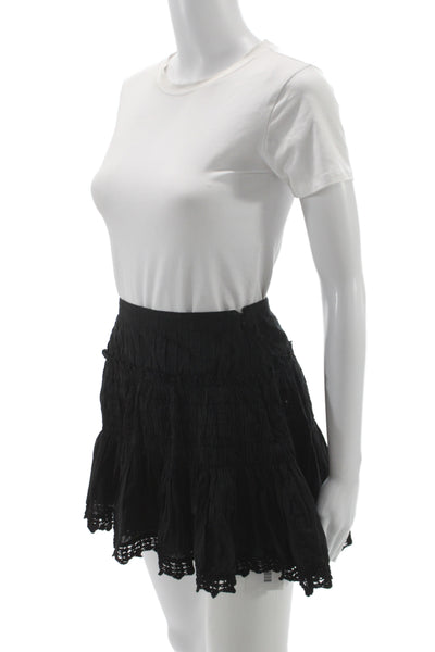 Love Shack Fancy Womens Mini Peasant Cotton Black Skirt Size 0