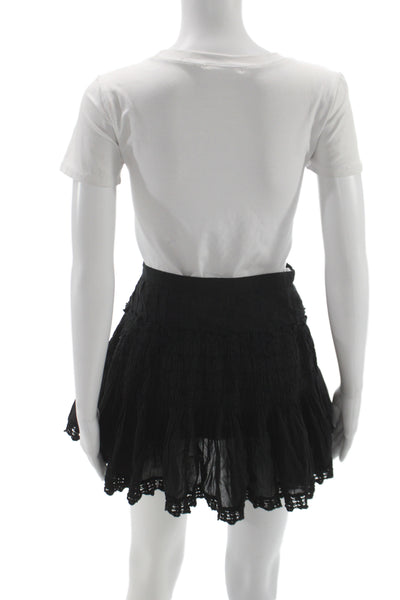 Love Shack Fancy Womens Mini Peasant Cotton Black Skirt Size 0