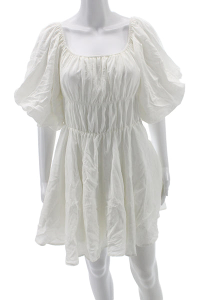 Altar'D State Womens White Bohemian Mini Sundress Cotton Square Neck Size L