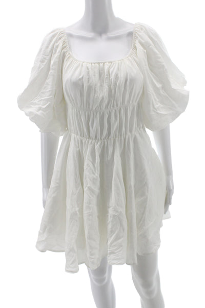 Altar'D State Womens White Bohemian Mini Sundress Cotton Square Neck Size L