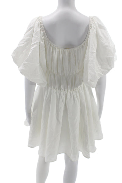 Altar'D State Womens White Bohemian Mini Sundress Cotton Square Neck Size L