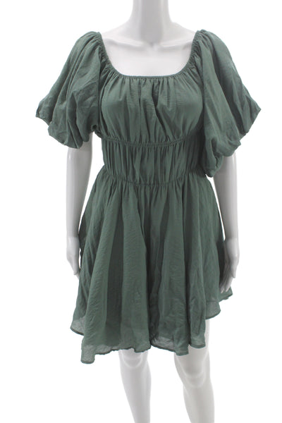 Altar'D State Womens Green Fit & Flare Mini Dress Square Neck Size L
