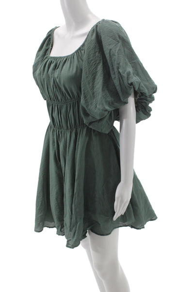 Altar'D State Womens Green Fit & Flare Mini Dress Square Neck Size L