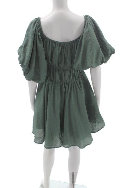 Altar'D State Womens Green Fit & Flare Mini Dress Square Neck Size L