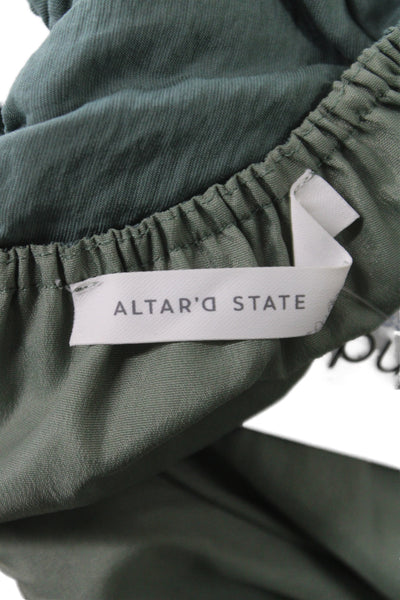 Altar'D State Womens Green Fit & Flare Mini Dress Square Neck Size L