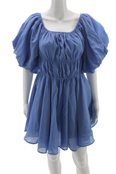 Altar'D State Women Fit & Flare Sundress Blue Square Neck Polyester Size L