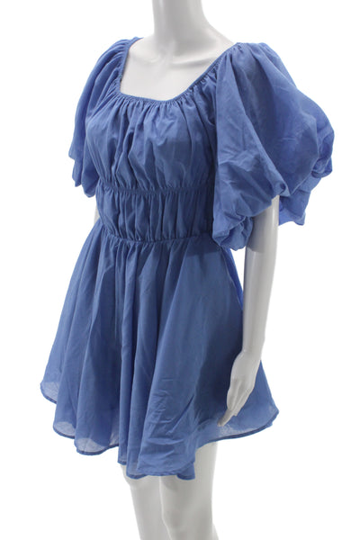 Altar'D State Women Fit & Flare Sundress Blue Square Neck Polyester Size L