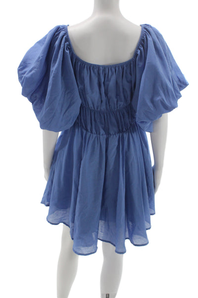 Altar'D State Women Fit & Flare Sundress Blue Square Neck Polyester Size L