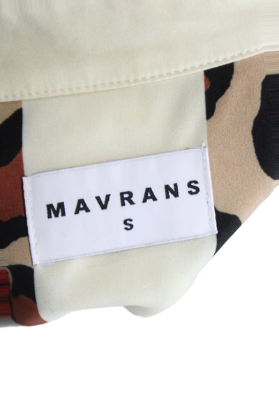 Mavrans Unisex Point Collar Button-Up Short Sleeve Animal Print Beige Size S