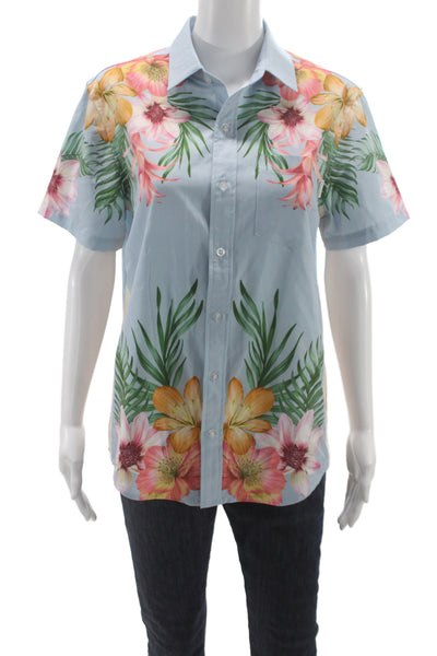 Mavrans Mens Point Collar Floral Button-Up Short Sleeve Light Blue Size S