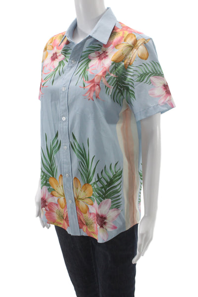 Mavrans Mens Point Collar Floral Button-Up Short Sleeve Light Blue Size S