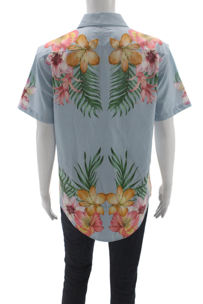 Mavrans Mens Point Collar Floral Button-Up Short Sleeve Light Blue Size S