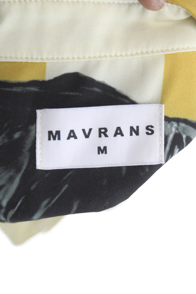 Mavrans Women Cropped Striped Yellow Button Up Collared Short Sleeve Top Size M