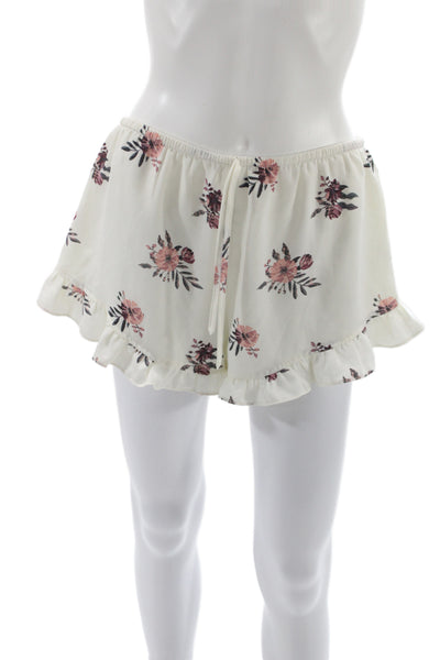 Honey Punch Unisex Floral White Drawstring Polyester Shorts Size L