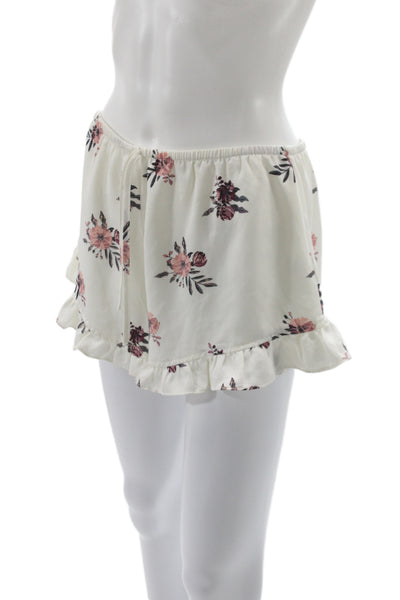 Honey Punch Unisex Floral White Drawstring Polyester Shorts Size L