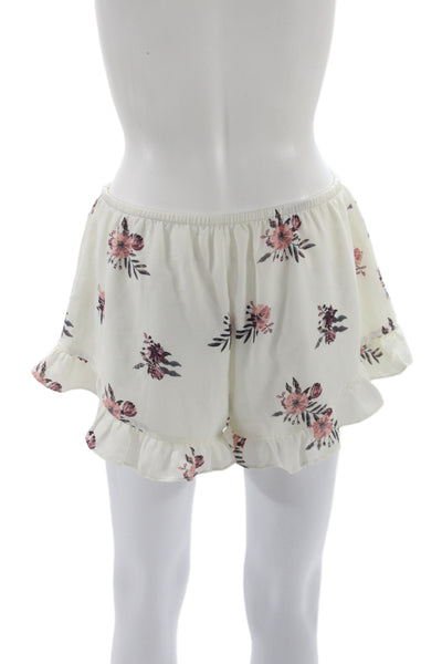 Honey Punch Unisex Floral White Drawstring Polyester Shorts Size L
