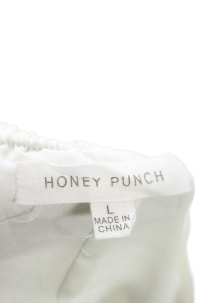 Honey Punch Unisex Floral White Drawstring Polyester Shorts Size L