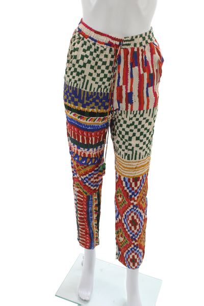 Farm Rio Women Jogger Pants Green Geometric Viscose Drawstring Size XS