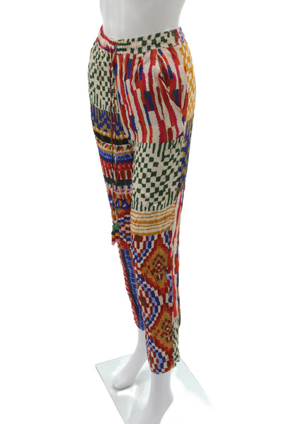 Farm Rio Women Jogger Pants Green Geometric Viscose Drawstring Size XS