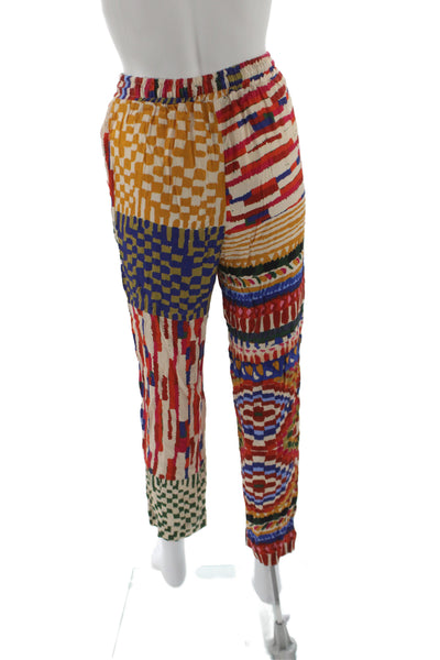 Farm Rio Women Jogger Pants Green Geometric Viscose Drawstring Size XS