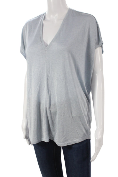 Vince Women Basic V-Neck Short Sleeve Light Blue Rayon Polyester T-Shirt Size S