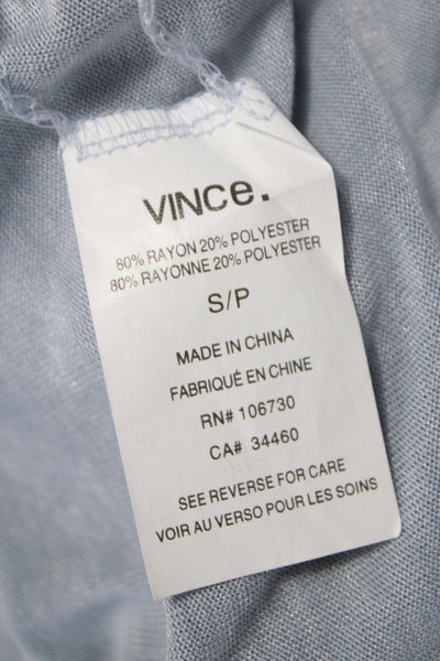 Vince Women Basic V-Neck Short Sleeve Light Blue Rayon Polyester T-Shirt Size S