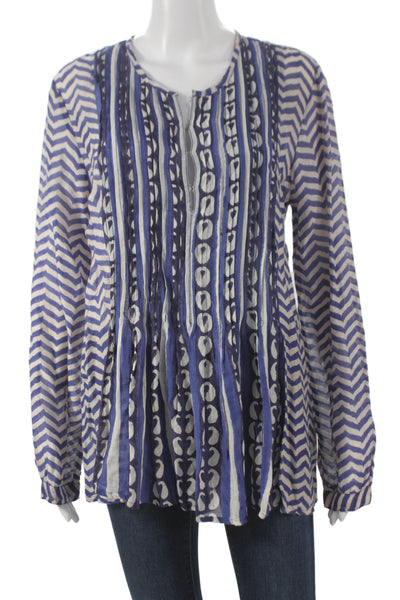 Roberta Roller Rabbit Women Geometric Tunic Blouse Blue Cotton Size S