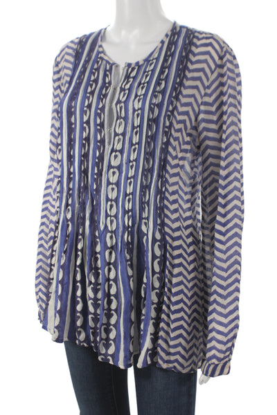 Roberta Roller Rabbit Women Geometric Tunic Blouse Blue Cotton Size S