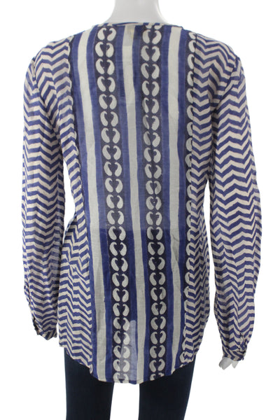 Roberta Roller Rabbit Women Geometric Tunic Blouse Blue Cotton Size S