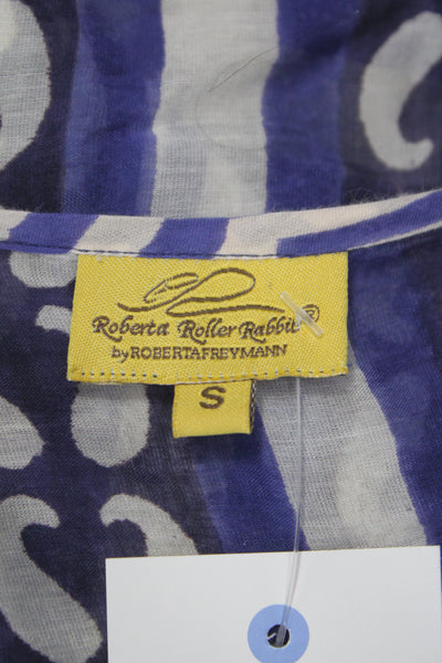 Roberta Roller Rabbit Women Geometric Tunic Blouse Blue Cotton Size S