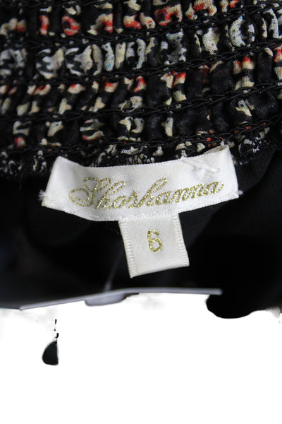 Shoshanna Women Black Silk Floral Tunic 3/4 Sleeve Round Neck Bohemian Size 6