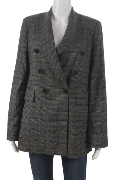 Zara Women Dark Gray Check Collared Classic Blazer Button Long Sleeve Size S