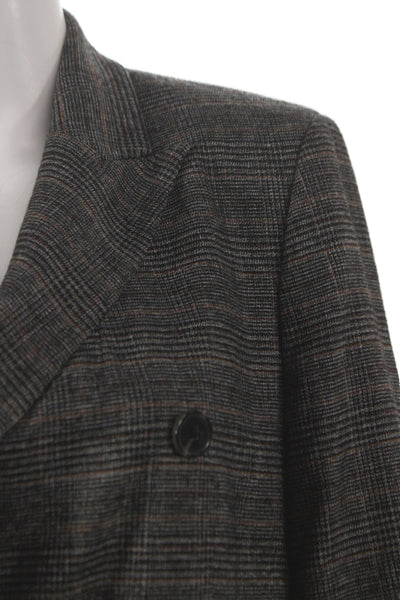 Zara Women Dark Gray Check Collared Classic Blazer Button Long Sleeve Size S