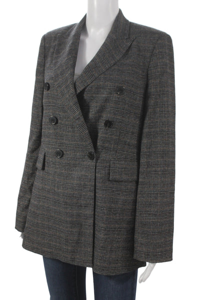Zara Women Dark Gray Check Collared Classic Blazer Button Long Sleeve Size S