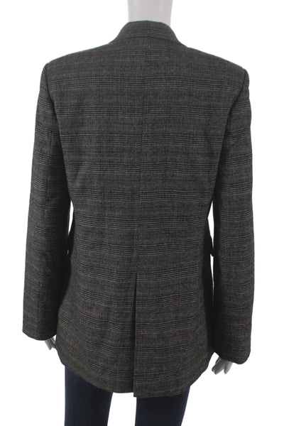 Zara Women Dark Gray Check Collared Classic Blazer Button Long Sleeve Size S