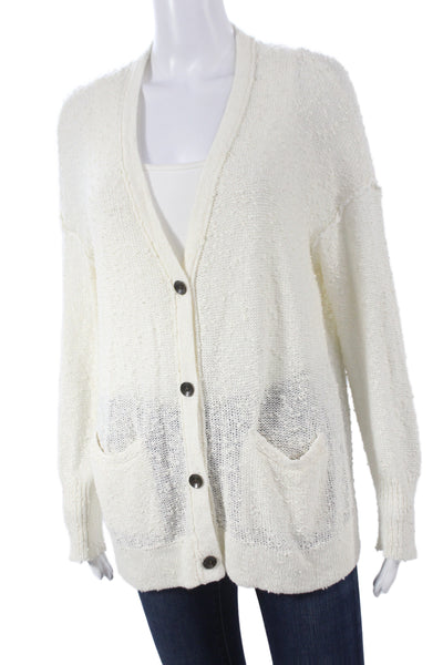 Rag & Bone Unisex Cardigan White V Neck Button Cotton Polyester Size M