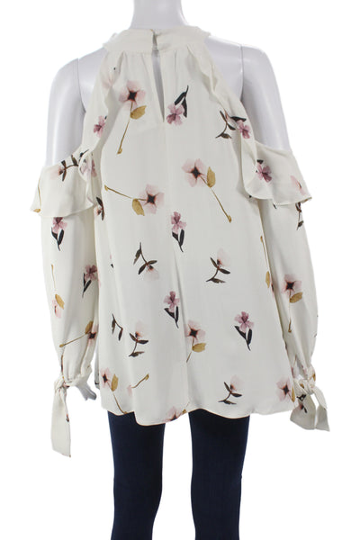 Shoshanna Womens White Silk High Neck Floral Long Sleeve Button Blouse Size M