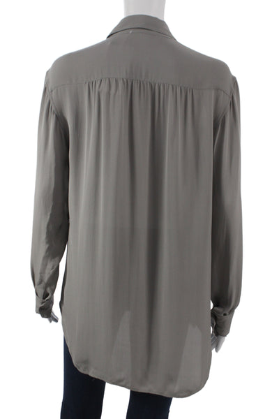 Vince Womens Gray Silk Collared Button Up Long Sleeve Basic Blouse Size M