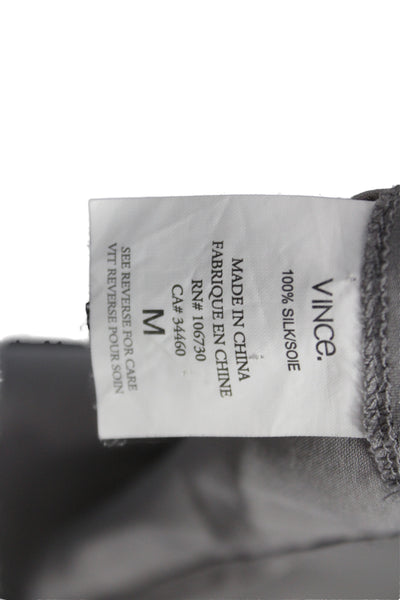 Vince Womens Gray Silk Collared Button Up Long Sleeve Basic Blouse Size M