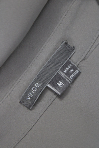 Vince Womens Gray Silk Collared Button Up Long Sleeve Basic Blouse Size M